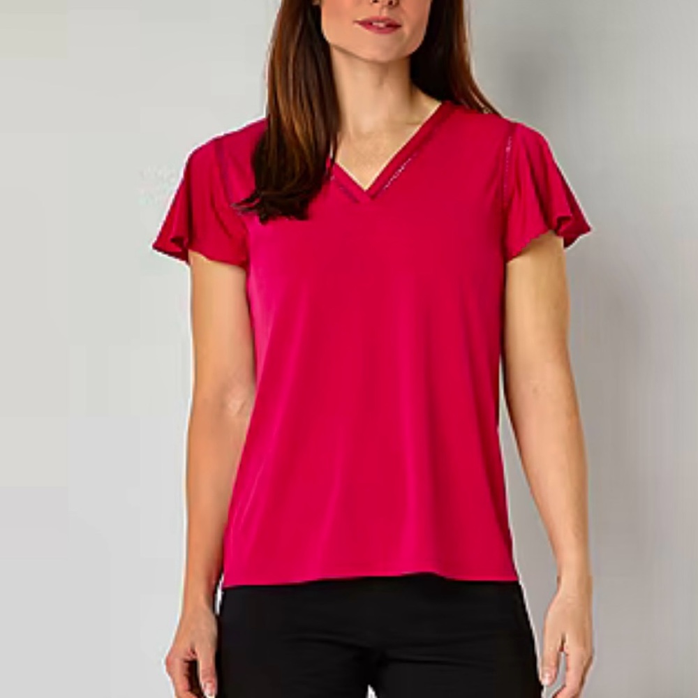 Liz Claiborne red v neck blouse/top- size small